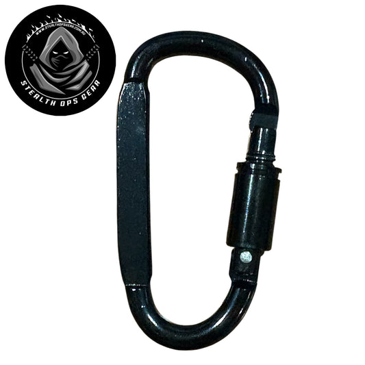 The Stealth Ops Gear 8x4cm Aluminium Carabiner is ideal for attaching backpacks, key chains, water bottles, and various camping gear. Built to support heavy loads up to 50kg, it provides dependable strength for your outdoor adventures, though it is not designed for climbing use. www.defenceqstore.com.au