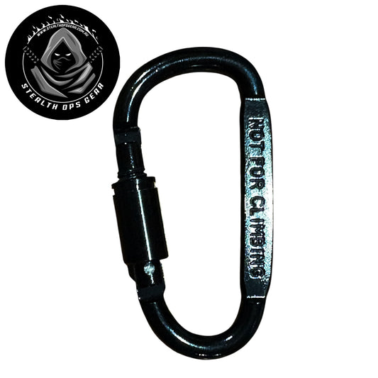 The Stealth Ops Gear 8x4cm Aluminium Carabiner is ideal for attaching backpacks, key chains, water bottles, and various camping gear. Built to support heavy loads up to 50kg, it provides dependable strength for your outdoor adventures, though it is not designed for climbing use. www.defenceqstore.com.au
