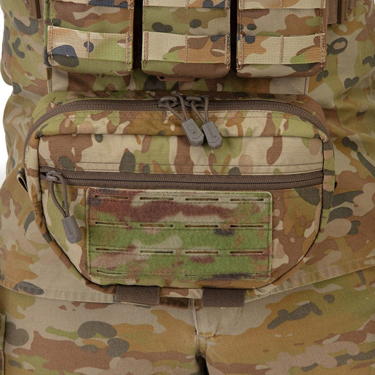 This WAB Pouch gives the operator ease of access to essential equipment. The velcro sandwich system is adjustable and suited to both plate carrier's and chest plates with the removable extension piece. www.defenceqstore.com.au