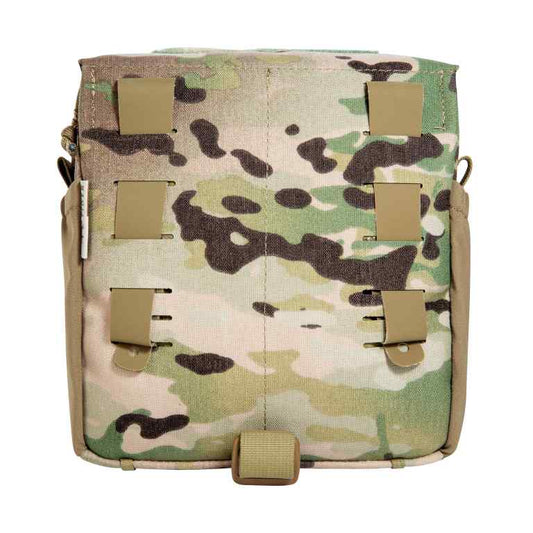 Accessory pouch for canteen and cutlery with MOLLE reverse system. The TT Canteen Pouch MKIII MC has two elastic side pockets and MOLLE hook-and-loop as well as elastic loops on the inside to secure a canteen and cutlery. www.defenceqstore.com.au