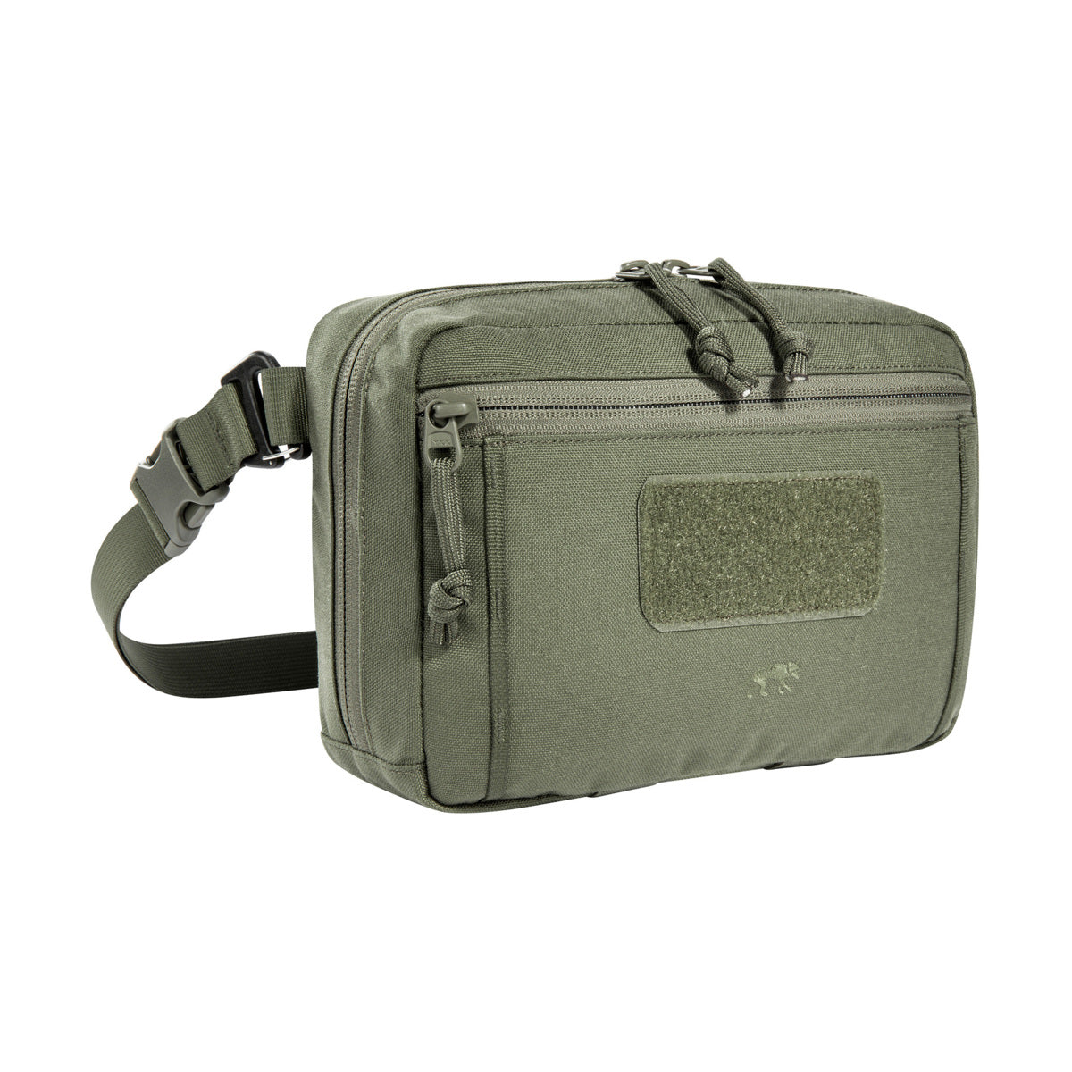 The bag has a removable MOLLE reverse system for attachment to plate carriers and backpacks. In addition, it can be hooked with loops to the TT Survival Pack or other MOLLE surfaces with appropriate buckles. There is also a pass-through for a 50mm belt loop. Inside are flat mesh pockets, elastic loops and a large MOLLE hook-and-loop surface. www.defenceqstore.com.au