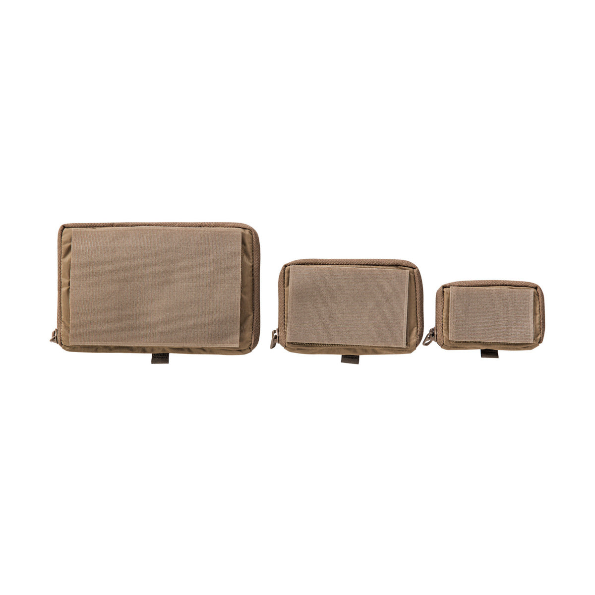 Semi-transparent storage bags with zippers in three different sizes. With hook and loop panels on the back, these bags can be easily attached to backpacks with hook and loop panels. They are particularly handy for storing cables, digital accessories, plugs, etc. The front is made of vinyl and mesh; the back is made of hook and loop. www.defenceqstore.com.au