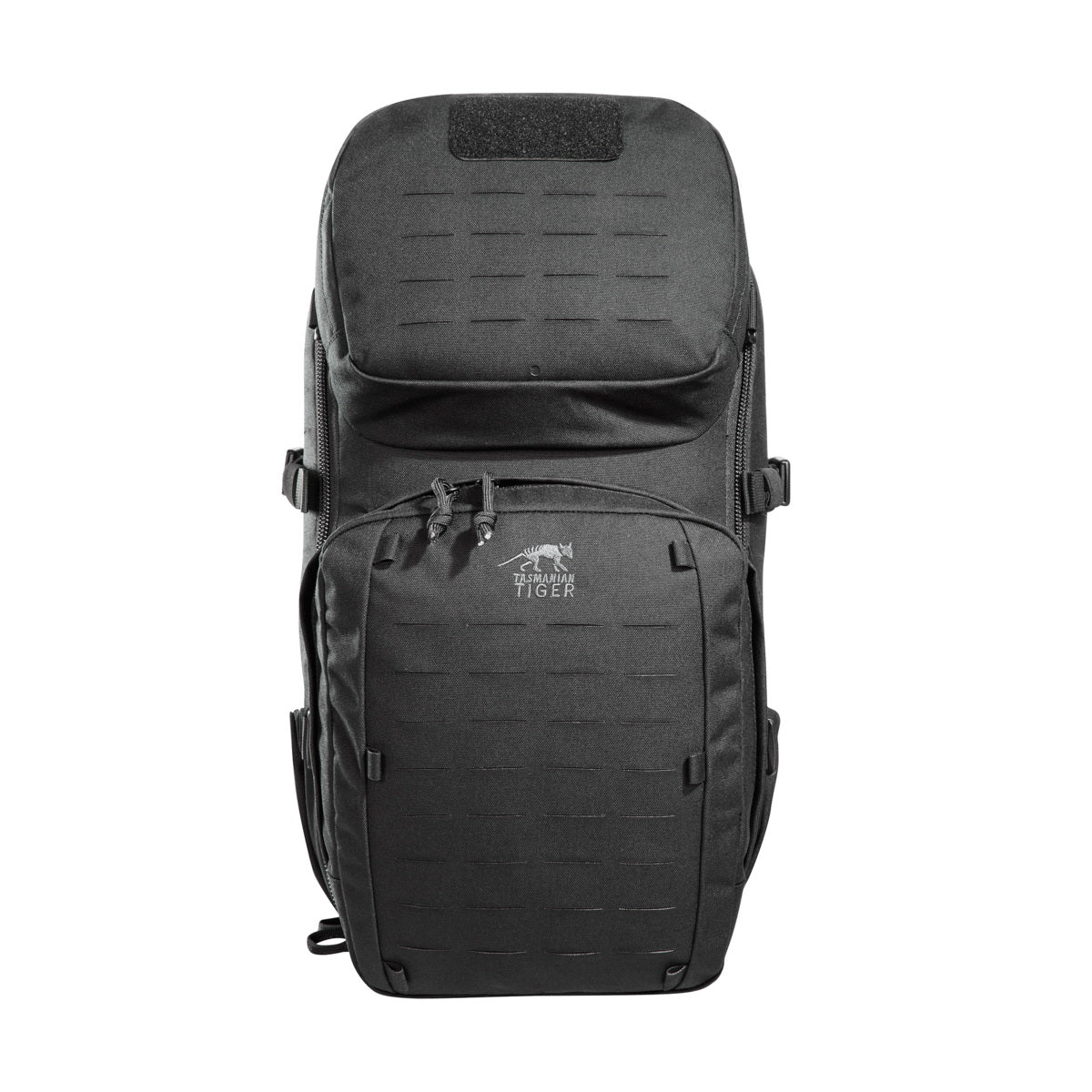 Small inner mesh pockets for storage of small items such as batteries, etc Upper front pocket (2L) and lower front pocket (3L) with zip compartments Hook-and-loop closure patch on the frontside (loop) Detachable hip fins with zip pockets Side pockets made of an elastic material Side compression Front and sides with MOLLE system in laser cut design for optional attachment of additional pockets Hydration system compatible www.defenceqstore.com.au