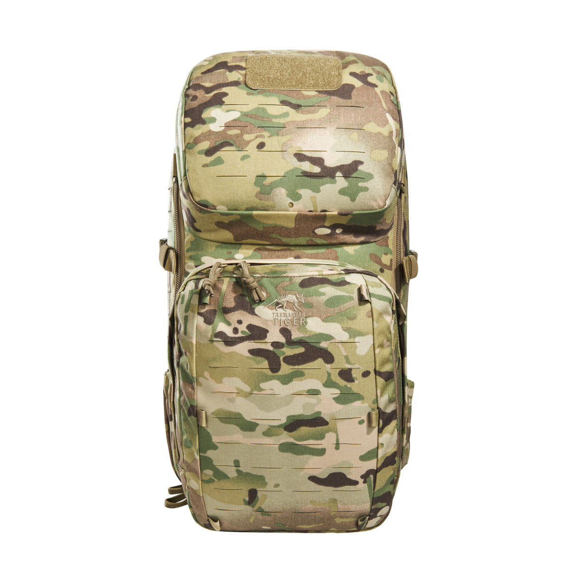 Small 22 litre universal combat backpack with two attachable pockets and elastic side pockets. It has a MOLLE hook-and-loop in the main compartment for customised modular add-ons and the laser-cut MOLLE on the front and sides mean you can combine it with other gear. www.defenceqstore.com.au