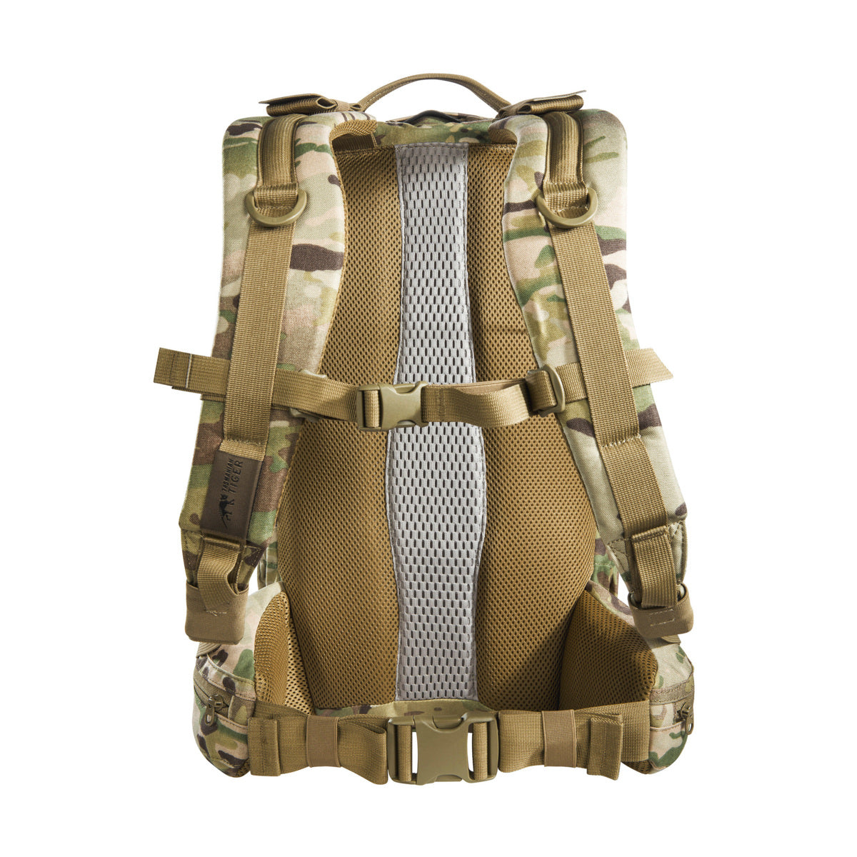 Small 22 litre universal combat backpack with two attachable pockets and elastic side pockets. It has a MOLLE hook-and-loop in the main compartment for customised modular add-ons and the laser-cut MOLLE on the front and sides mean you can combine it with other gear. www.defenceqstore.com.au