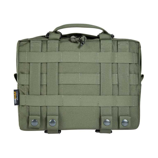 Large accessory and lid pouch. The TT Tac Pouch 10 MKII is designed as a MOLLE affixed pouch for the TT Base Pack 52 and TT Base Pack 75, though can also be used with other backpacks or as a large hip pouch. Twin compression straps contain goods in transit, and a MOLLE front provides adaptability. www.defenceqstore.com.au
