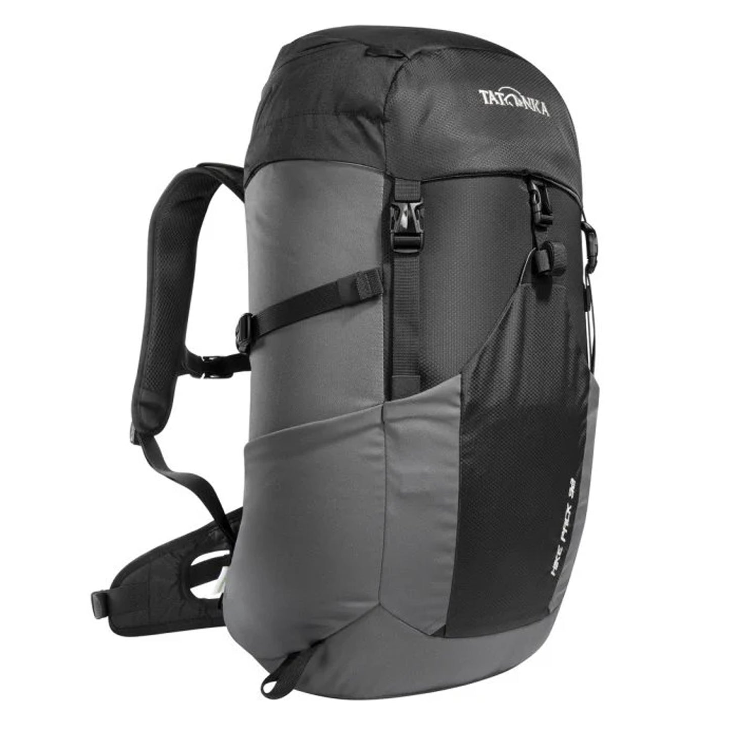 Classic top loader hiking backpack with a super comfortable ventilated mesh back panel, 32 liter volume, hip belt with zip pocket, fixation for hiking poles, rain cover and front insert pocket for a via ferrata helmet, jacket or similar. Partly made of recycled materials and with a PFC-free finish. www.defenceqstore.com.au