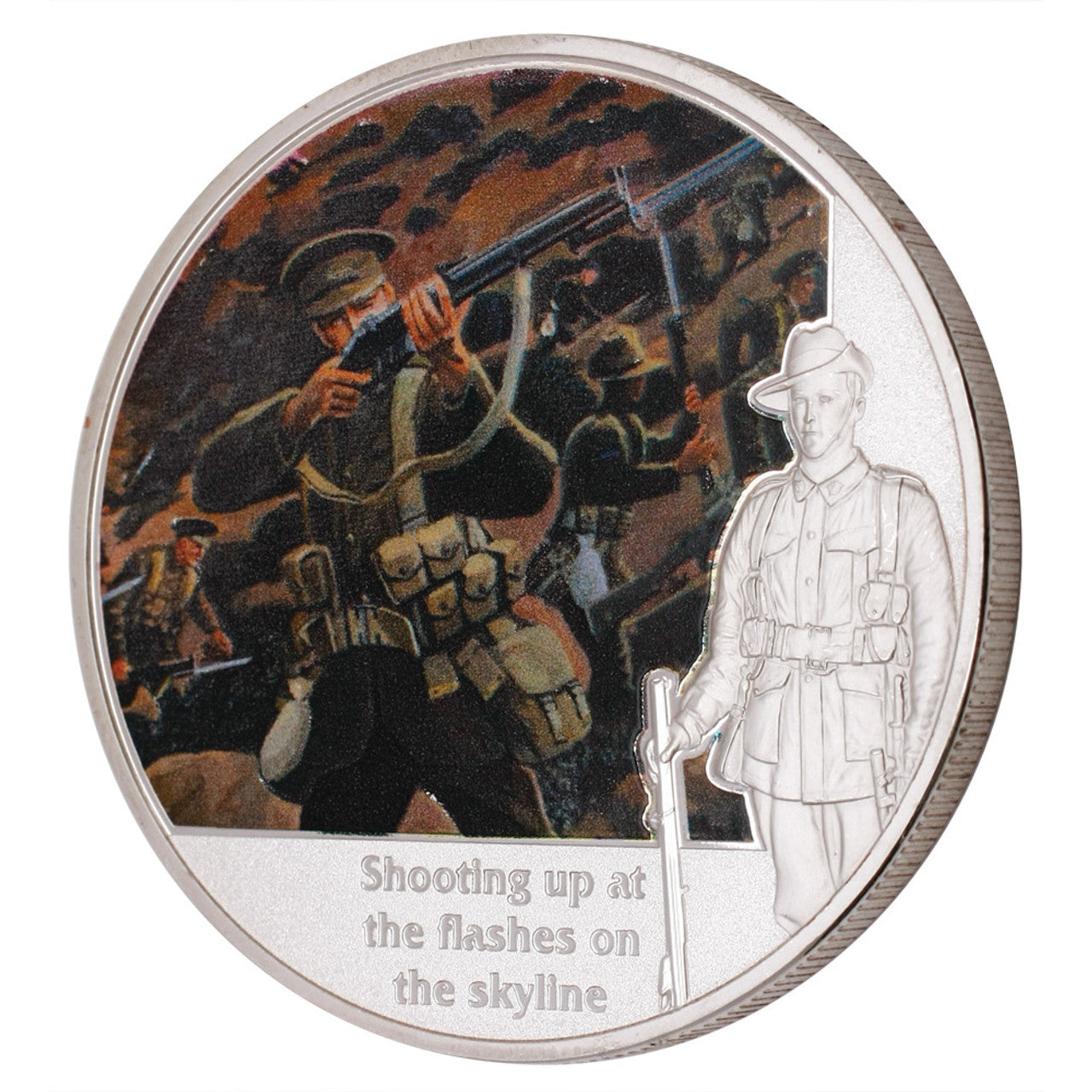 The stunning Sands of Gallipoli 2012 release The Landing Two Limited Edition Medallions Set from the military specialists. This Limited Edition set of proof quality medallions features photo-quality detailed characters from internationally renowned military artist David Rowlands painting, The Spirit - Gallipoli Landing. The reverse of each medallion features the Rising Sun Hat Badge. www.defenceqstore.com.au