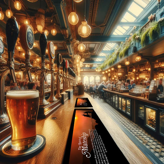 Elevate your bar or club with the "Spirit of Mateship Bar Runner," a stunning tribute to the enduring bond of Australian soldiers. This high-quality bar runner features a striking silhouette image set against a sunset backdrop, depicting a WW1 digger extending a helping hand to a modern Australian soldier navigating a treacherous, muddy battlefield. www.defenceqstore.com.au