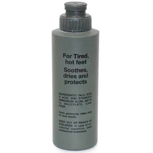 Made from Talc, this army issue powder soothes, dries and protects your feet whilst preventing itching and burning. Great for people who are in boots most of the day and have no time to let the skin breathe. Great to take when Hiking, working or to keep your feet smelling fresh on school camp. www.defenceqstore.com.au
