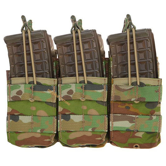 The Valhalla Triple Stacker Mag Pouch is effective and easy system to carry your magazines. It does this by utilizing an open-top design with elastic bungee cords with easy pull tabs to hold the mags in place. www.defenceqstore.com.au