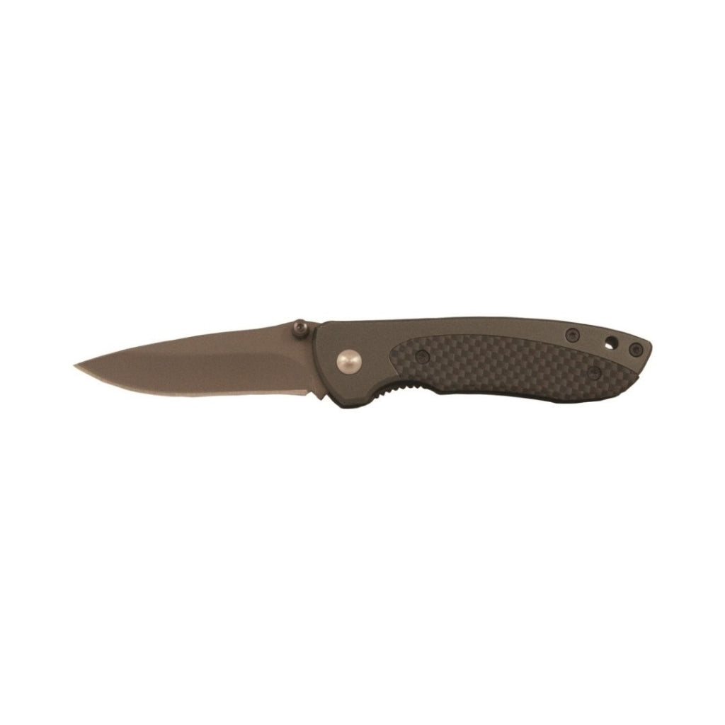 This Whitby Knife features a sleek aluminium handle with a striking carbon fibre effect, paired with a durable stainless steel blade measuring 6.35cm (2.5"). Compact and lightweight at 79g, it closes to just 8.9cm (3.5") for easy portability. Designed for convenience, it includes a lanyard hole, pocket clip, and thumb stud, making it a reliable and practical tool for everyday use. www.defenceqstore.com.au