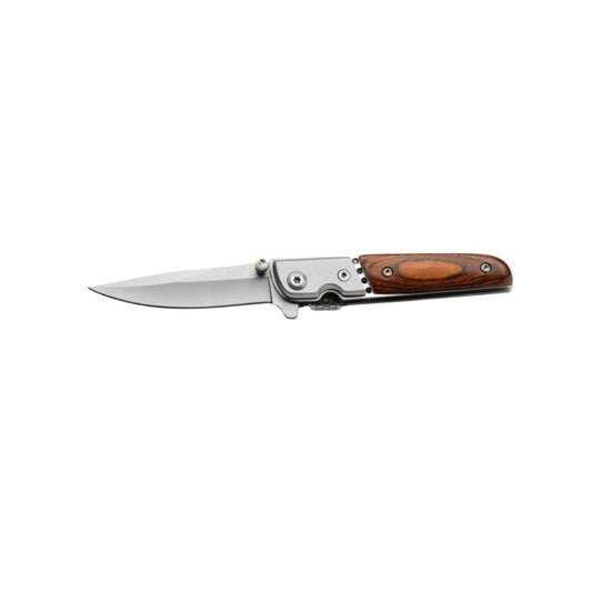 Experience effortless one-handed opening with the Whitby Knife featuring a secure liner lock. Crafted with a pakkawood handle and a stainless steel blade, this compact knife offers a 6.35 cm (2.5") blade length and folds down to just 8.9 cm (3.5") for easy portability. Weighing only 76g, it includes a convenient thumb stud for quick access, making it a reliable and stylish tool for everyday use. www.defenceqstore.com.au