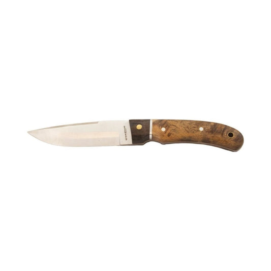 This knife features a durable Pakkawood and Burlwood handle paired with a sharp stainless steel blade measuring 11.4 cm (4.5"). With an overall length of 22.2 cm (8.75") and weighing just 160g, it offers excellent balance and control. The included leather sheath ensures safe and convenient carrying, making it a reliable tool for everyday use. www.defenceqstore.com.au