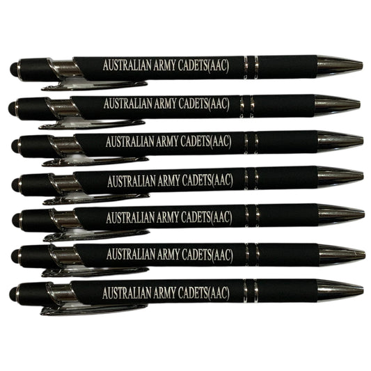 The Australian Army Cadets (AAC) Pen Black is a versatile tool that combines both a black ink pen and a stylus for touch screens. Perfect for conferences and events, this pen makes a comfortable and useful gift that is sure to be a favourite among recipients. www.defenceqstore.com.au