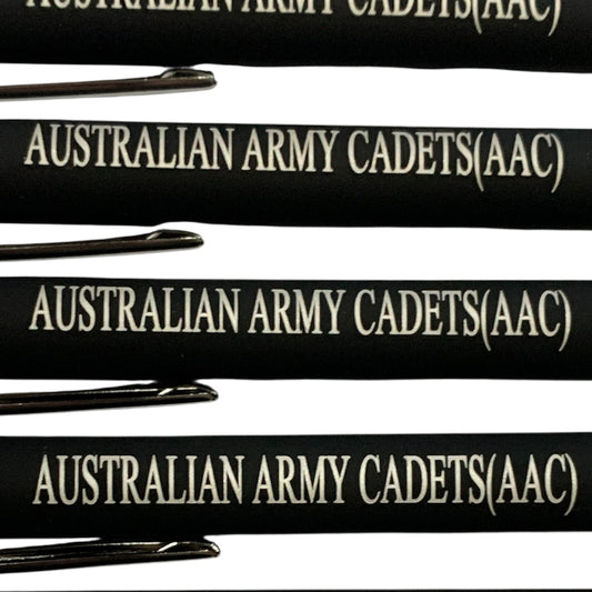 The Australian Army Cadets (AAC) Pen Black is a versatile tool that combines both a black ink pen and a stylus for touch screens. Perfect for conferences and events, this pen makes a comfortable and useful gift that is sure to be a favourite among recipients. www.defenceqstore.com.au