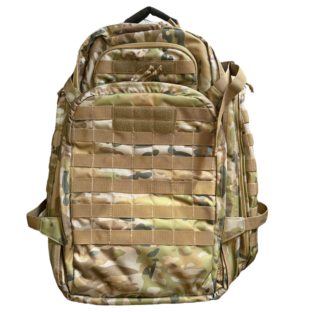 The AMCU Tactical 45LT Patrol Pack is designed for 2-3 day missions, featuring two main compartments for efficient gear organization. It includes a front pocket with an internal organizer, a dedicated hydration pocket, and a protective pouch for sunglasses. Equipped with MOLLE webbing on the sides and front, plus a top carry handle and adjustable chest straps, this pack offers versatile carrying options. www.defenceqstore.com.au