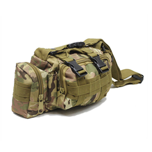 Multi-purpose bum bag Side and front pockets MOLLE fitting Top compression strap/handle Main Compartment Heavy duty 900D fabric 5LT capacity Enjoy the convenience of a hands-free carrying option with the MOLLE fitting, www.defenceqstore.com.au