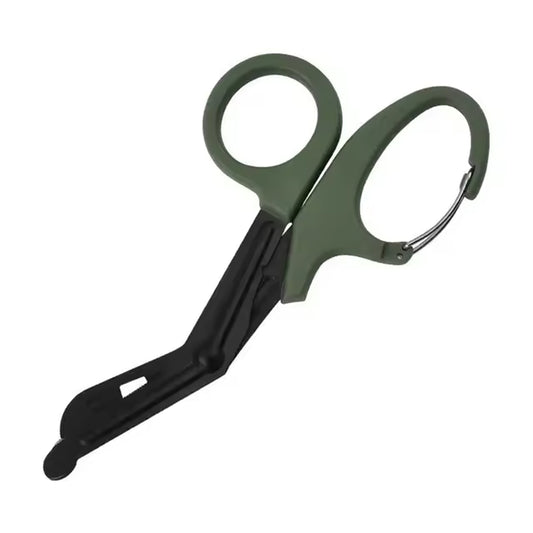 D-Ring Style Deluxe EMS Shears 15cm long total length in green, being able to attach these onto all sorts of equipment is a massive bonus. No need to have to put them in a pouch or other outdoor gear, just hook onto a belt loop or equipment loop and they are set to go. www.defenceqstore.com.au