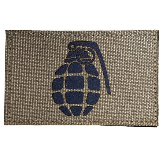 Grenade Laser Cut Tan Patch Hook & Loop. Size: 8x5cm HOOK AND LOOP BACKED PATCH(BOTH PROVIDED) www.defenceqstore.com.au