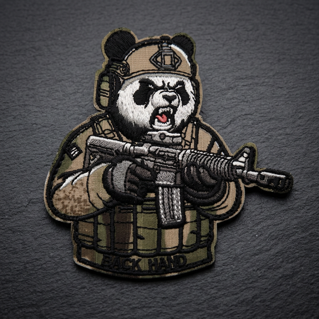 Tactical Panda Back Hand Embroidery Patch Hook & Loop