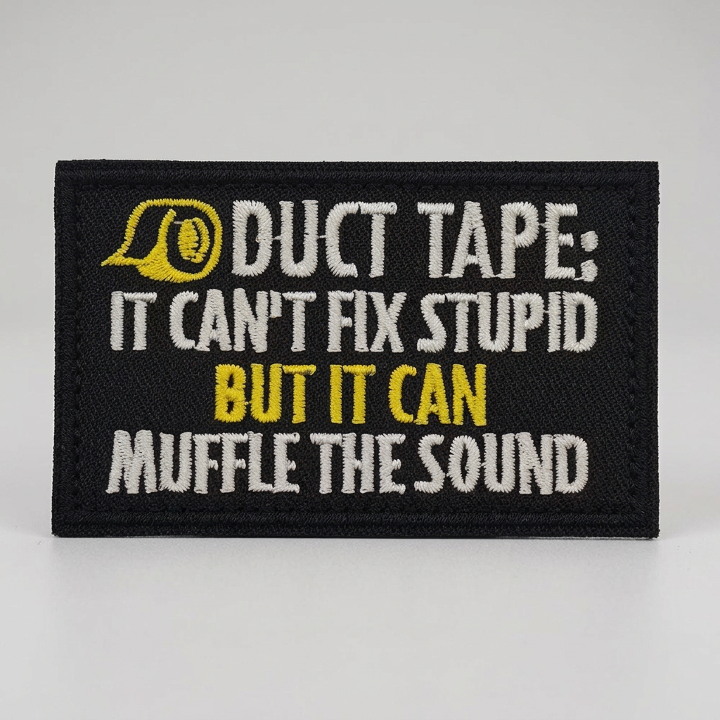 Duct Tape embroidered patch studio view