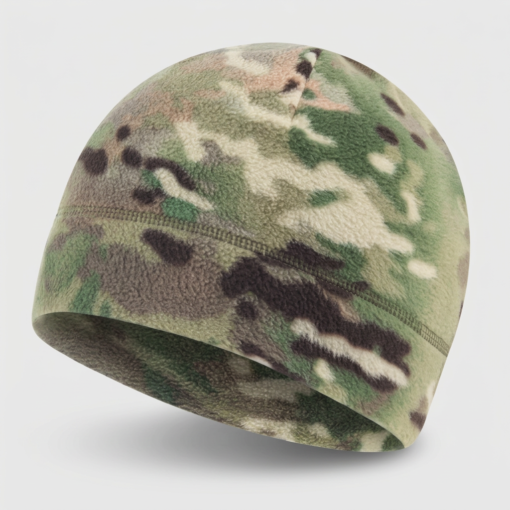 Illustrative studio image of Multicam Tactical fleece beanie
