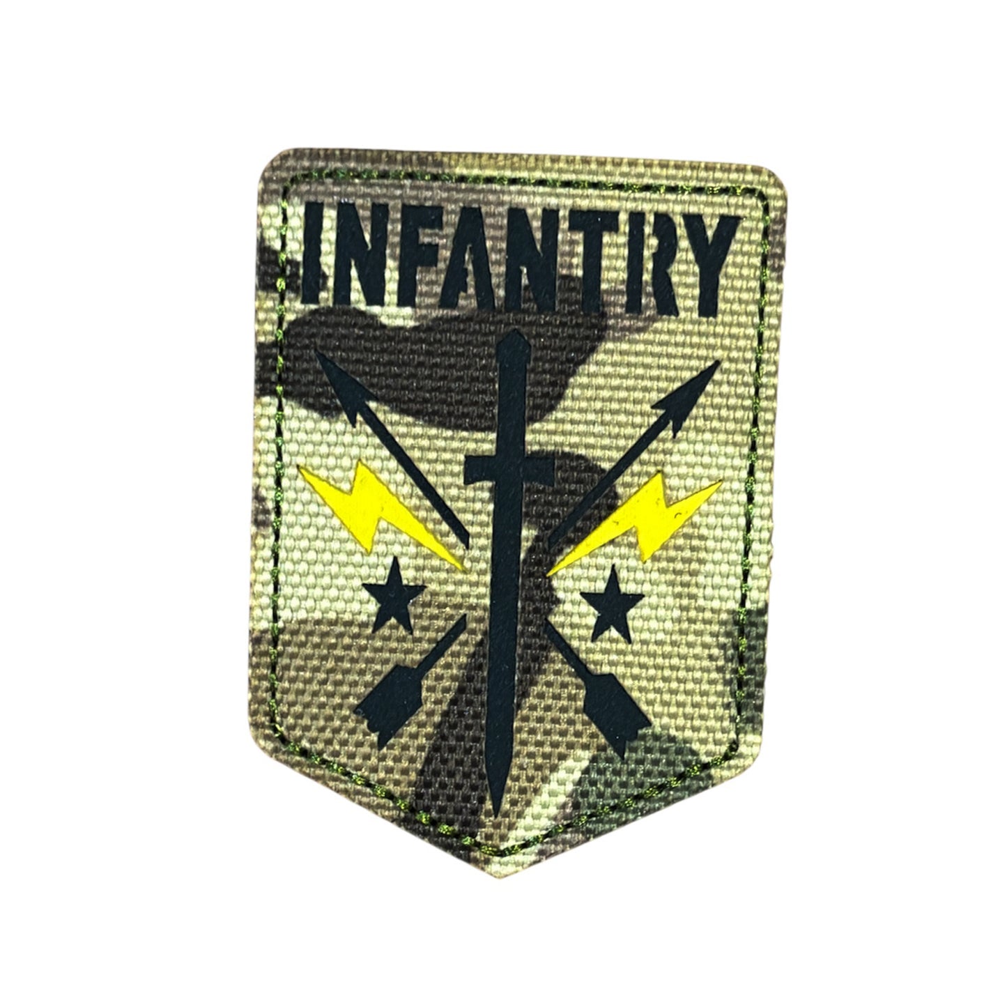 Make a bold statement with the Infantry Laser Cut Multicam Patch. This striking 4.7x6.5cm patch features laser-cut precision detailing that demands attention. Backed with both hook and loop fasteners, it's ready to attach to tactical gear, backpacks, or uniforms instantly. www.defenceqstore.com.au