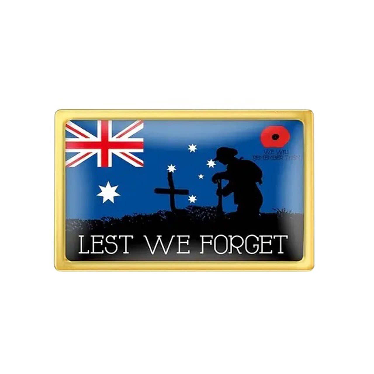 This gold-plated, enamel-filled lapel pin allows you to proudly display the Australian flag while honouring all those who have served or are currently serving in all theatres of war and peacekeeping efforts. Featuring the Australian Flag, it symbolises both national pride and remembrance. www.defenceqstore.com.au