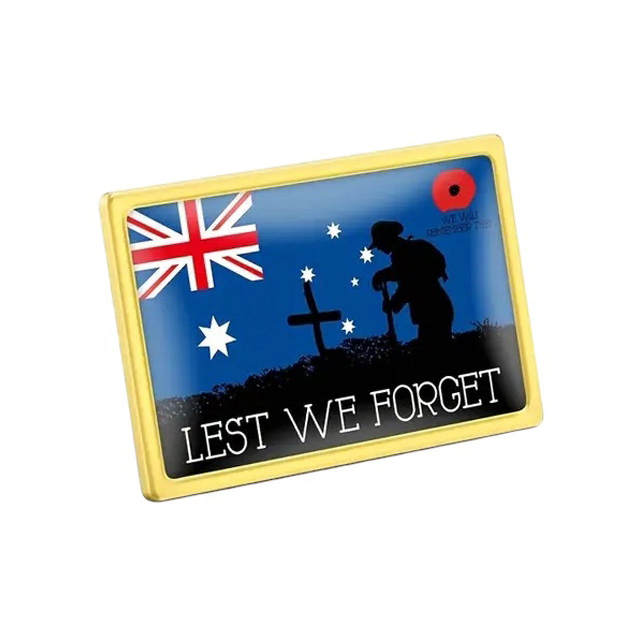 This gold-plated, enamel-filled lapel pin allows you to proudly display the Australian flag while honouring all those who have served or are currently serving in all theatres of war and peacekeeping efforts. Featuring the Australian Flag, it symbolises both national pride and remembrance. www.defenceqstore.com.au