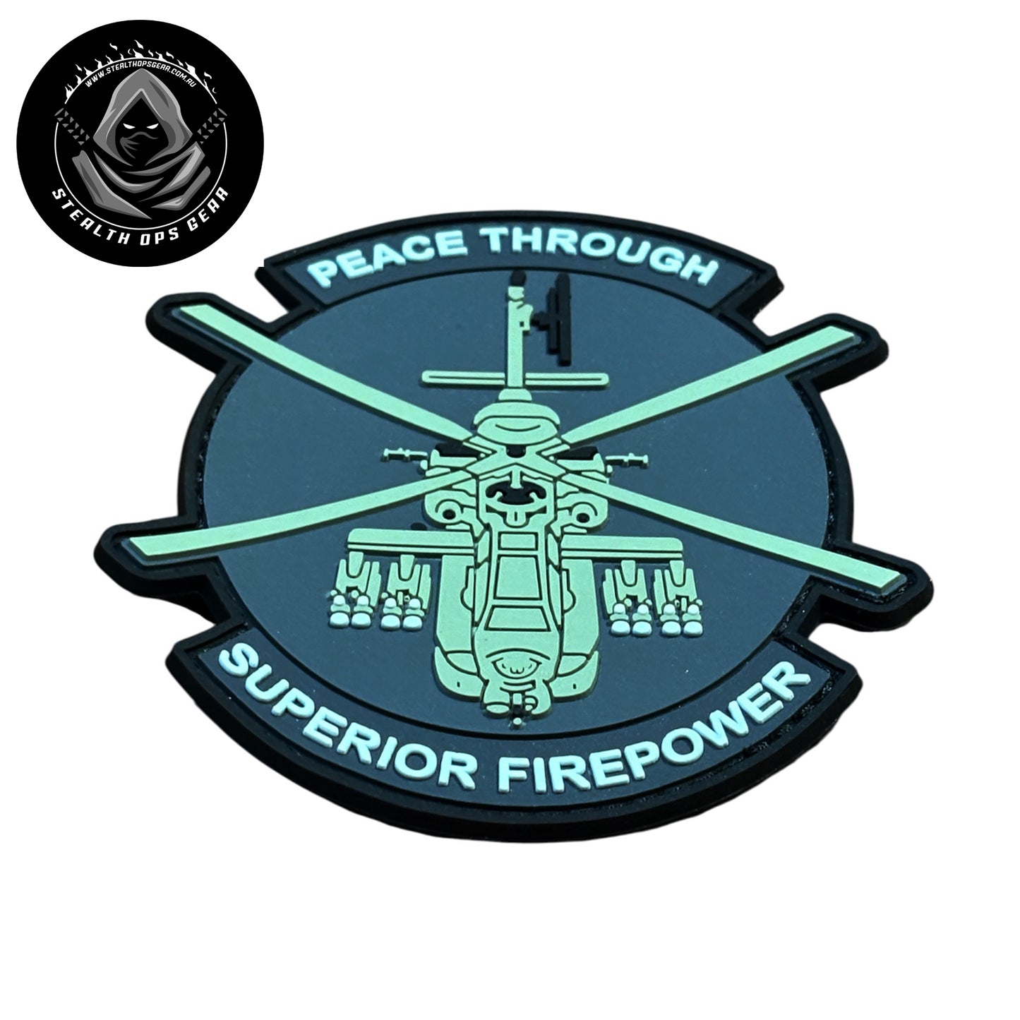 Peace Through Firepower PVC Morale Patch by Stealth Ops Gear. This bold PVC morale patch delivers attitude and authenticity to your tactical gear, backpack, or everyday carry. At 9x9cm, it's sized perfectly for visibility without overwhelming your setup. www.defenceqstore.com.au