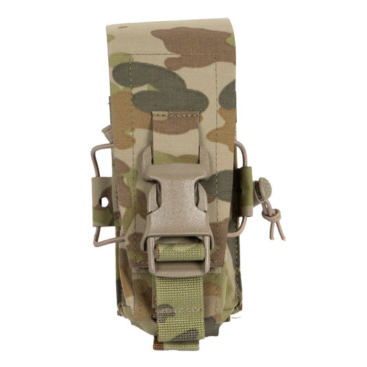 The Platatac SMAS (Smoke, Mags & Stuff) Pouch is designed to carry a single M18 smoke grenade, similar-sized pyrotechnic or EO, up to two 5.56 mags or a single 7.62 mag. www.defenceqstore.com.au