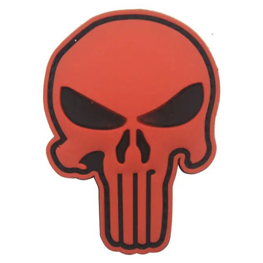 Punisher Skull Red PVC Morale Patch, Velcro backed Badge. Great for attaching to your field gear, jackets, shirts, pants, jeans, hats or even create your own patch board. Size: 8x6cm www.defenceqstore.com.au