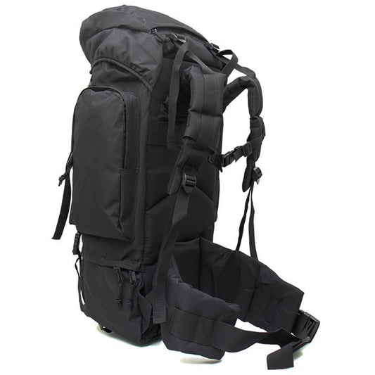Large backpack with many pockets and lots of support, entails a built-in raincoat for the bag, waist support band with pockets and padding, completely adjustable bag with extra padding to protect back. Many pockets zip shut with buckle clips to secure everything. This bag will fit anything needed for your bushwalks, hunting, camping etc. military inspired multi-purpose backpack. www.defenceqstore.com.au