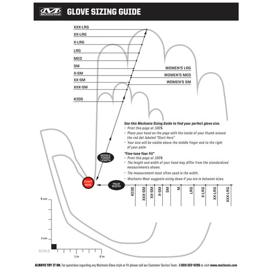 Sizing guide for Mechanix Gloves. www.defenceqstore.com.au