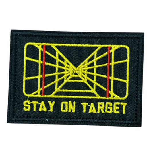 Stay On Target Screen Embroidery Morale Patch - Stealth Ops Gear, measuring 8x5.5cm, is a striking and durable addition to personalize your gear with style and toughness. www.defenceqstore.com.au