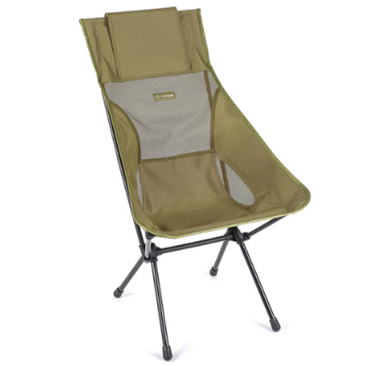 The Helinox Sunset Camping Chair packs down to a portable 47 x 12 x 14cm in its included bag and weighs just 1.6kg. Strong and light, the heart of its innovative design is a frame made from a proprietary DAC aluminium alloy delivering a maximum strength-to-weight ratio that comfortably holds up to 145kg. www.defenceqstore.com.au