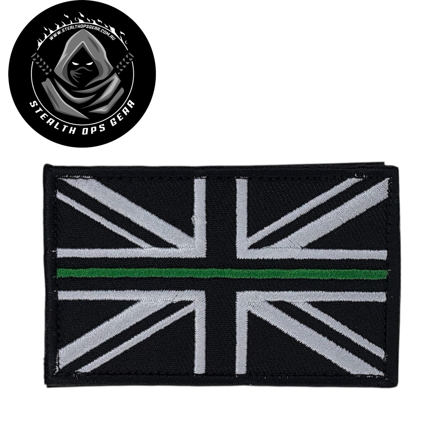 UK Thin Green Line Embroidery Morale Patch - Stealth Ops Gear, measuring 8x5cm, is a striking and durable addition to personalize your gear with style and toughness. Crafted with high-quality embroidery, this patch features a versatile pattern that blends seamlessly with various tactical and outdoor equipment. www.defenceqstore.com.au
