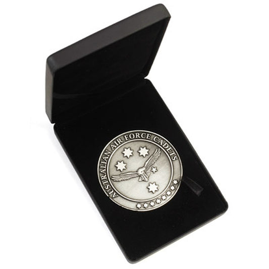 Stunning AAFC 70mm medallion in Gift Box.  This quality medallions features the AAFC crest beautifully engraved on the medallion, and with room for a message plate in the lid of the box it is the perfect gift or award for your next presentation.
