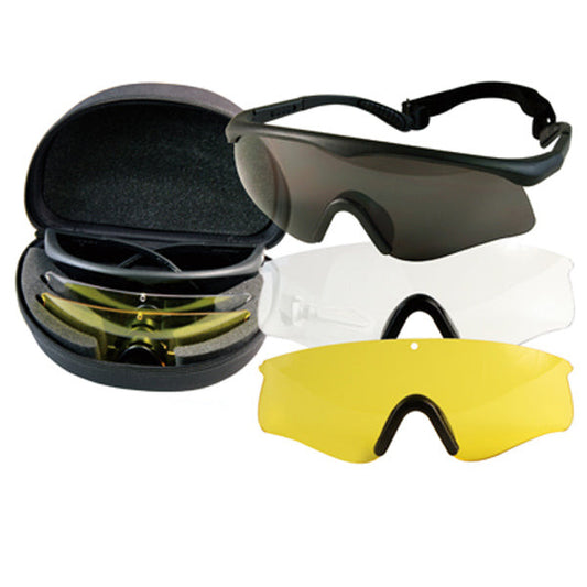 ANSI Rated Interchangeable Goggle Kit includes three substitutable lenses so you can tailor them to any use. These protective glasses are great for soldiers, pilots, MilSim enthusiasts, and anybody who enjoys the great outdoors.