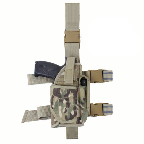 Deluxe Adjustable Drop Leg Tactical Holster has been designed to fit the needs of any tactical, public safety, or military professional. The fully adjustable thigh holster will fit most full-frame semi-automatic pistols.