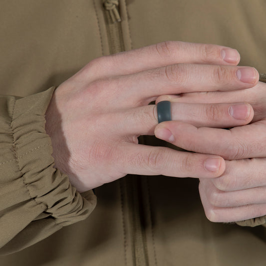 Silicone Ring is ideal for military and law enforcement professionals looking to prevent finger injuries caused by wearing a ring. Sturdy Yet Soft Tactical Wedding Ring Is A Safe Alternative To A Traditional Metal Ring For Police And Military Service Members Silicone Wedding Ring Constructed From Medical Grade Silicone For Maximum Durability Wedding Band Features A Non-Conductive Material Sleek Silicone Band Helps To Maintain A Professional Appearance For half sizes please go up