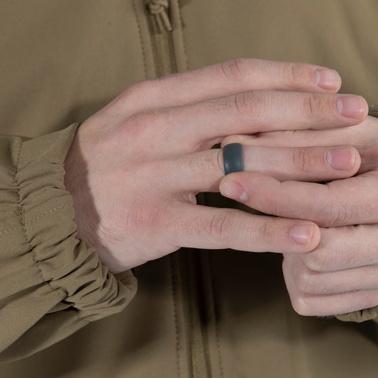 Silicone Ring is ideal for military and law enforcement professionals looking to prevent finger injuries caused by wearing a ring.      Sturdy Yet Soft Tactical Wedding Ring Is A Safe Alternative To A Traditional Metal Ring For Police And Military Service Members     Silicone Wedding Ring Constructed From Medical Grade Silicone For Maximum Durability     Wedding Band Features A Non-Conductive Material     Sleek Silicone Band Helps To Maintain A Professional Appearance     For half sizes please go up