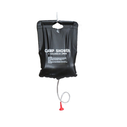 Fill this badboy up and hang from a tree, a simple shower system for cadets and military in the field  Easy use  Hanging bar included  20L capacity  Push/pull showerhead  Heats using renewable energy from the sun  Compact and lightweight