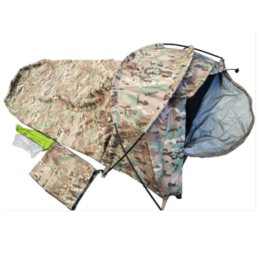 The VALHALLA X-FRAME BIVI SHELTER is  designed to keep you dry and comfortable with its low-profile X-Dome frame design.  Sizing: •Weight 1.46kg •Shoulder Width: 900mm •Foot Width: 560mm •Total Length: 2800mm •Dome Height: 380MM www.defenceqstore.com.au