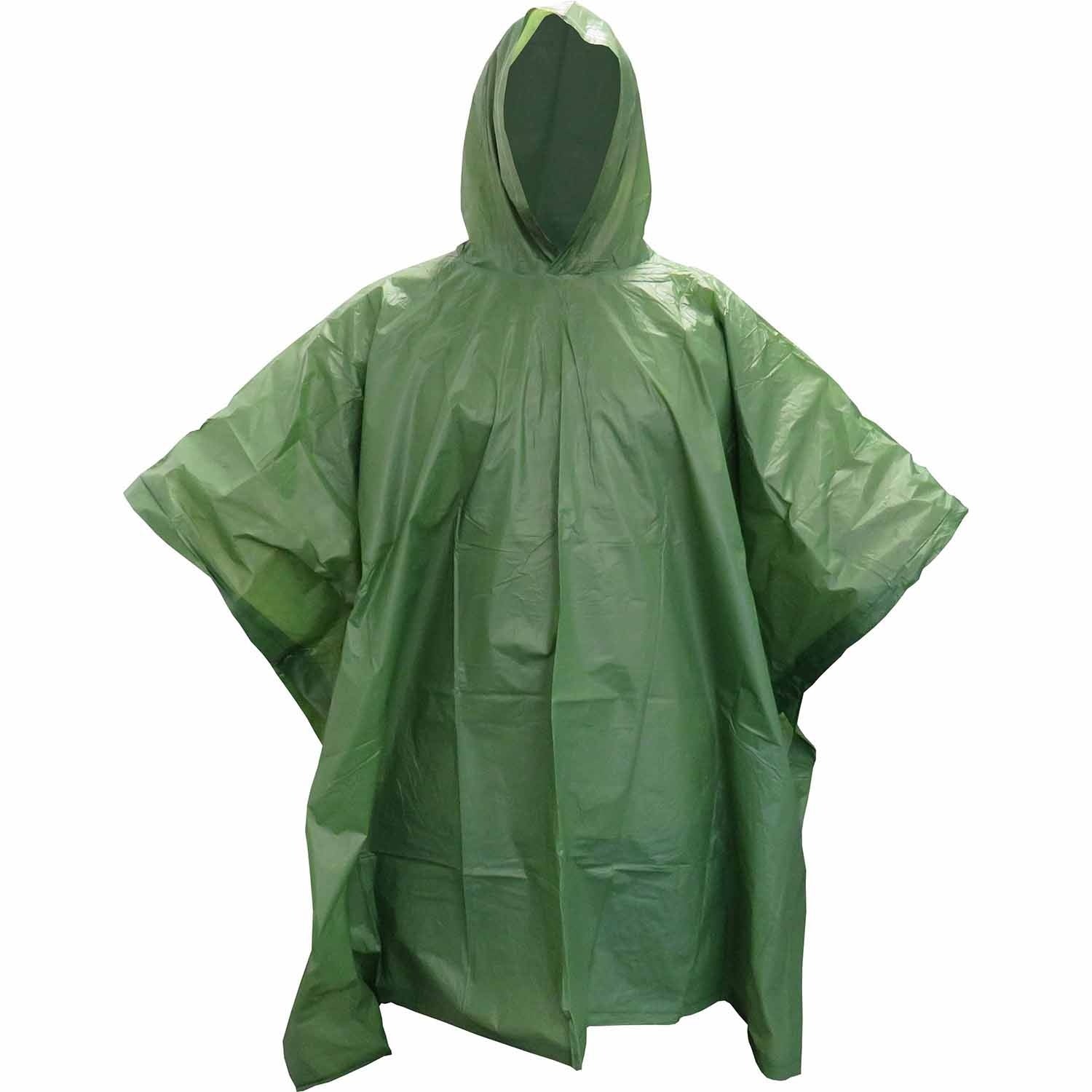 Dark Olive OD vinyl poncho 100% PVC  Waterproof with all weather hood  Lightweight and compact  Snap Closure on sides of poncho  Size: 127 x 203cm