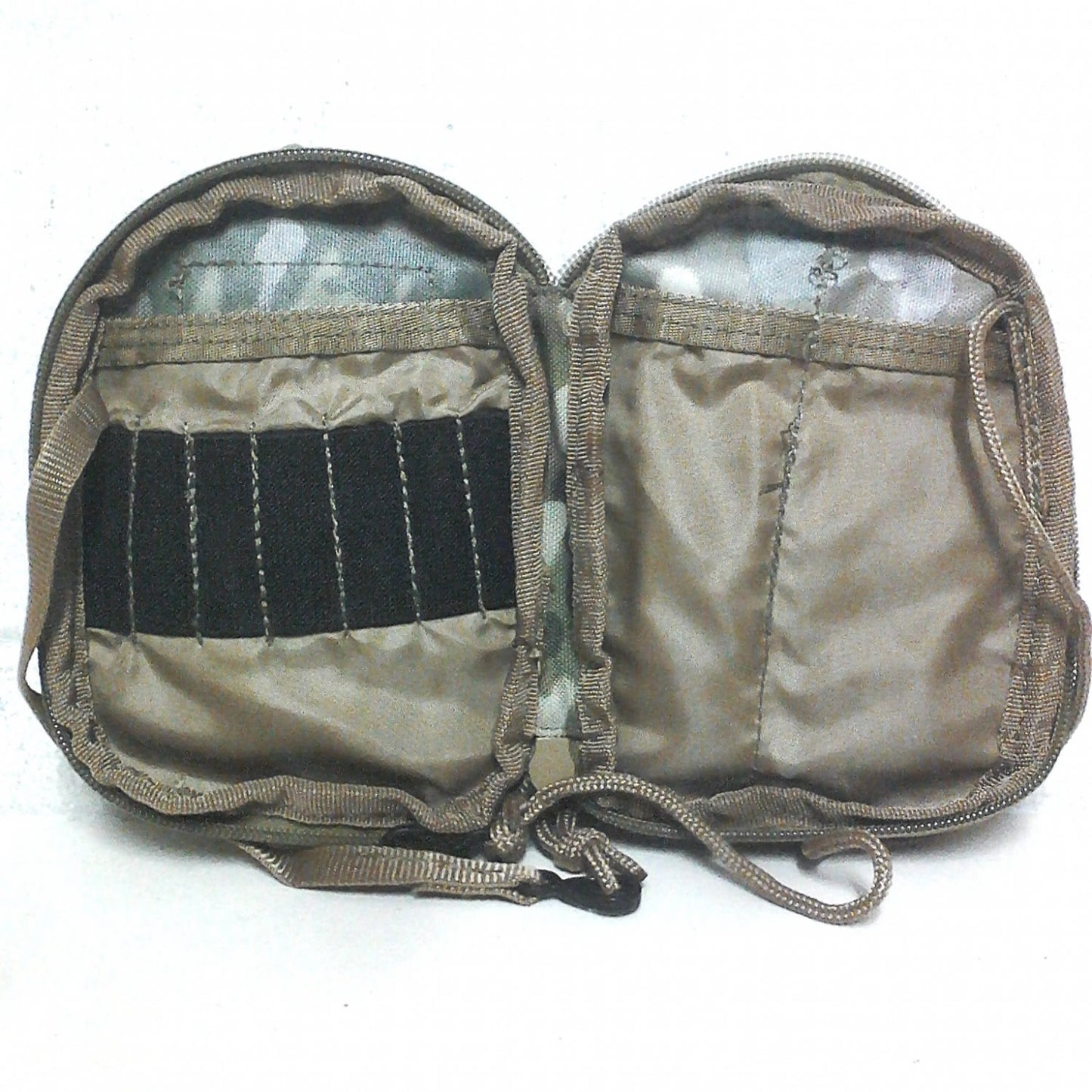 900 Denier double PU coated fabric Multi-purpose utility pouch Tear drop design Mesh front pocket MOLLE compatible Opens up flat like a book