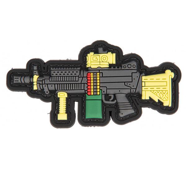 3D M249 MK46 PVC Patch, Velcro backed Badge. Great for attaching to your field gear, jackets, shirts, pants, jeans, hats or even create your own patch board. Size: 8.7x4.2cm