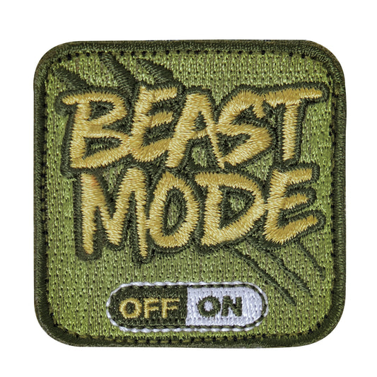 Turn your Beast Mode on with Beast Mode Patch.  5x5cm Beast Mode Morale Patch Is The Perfect Addition To Your Tactical Gear Beast Mode Patch Features “Beast Mode” Yellow Lettering, A Dark Green And White On/Off Switch, And A Light And Dark Green Background With Claw Marks Attach The Tactical Airsoft Patch To A Variety Of Gear With The Hook Back, Including Tactical Jackets, Military Vests, Operator Caps, And Much More High Quality Construction For Long Lifespan