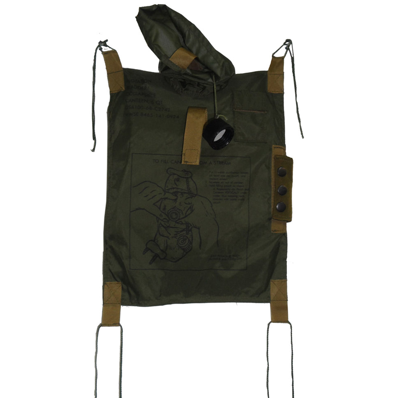 Used since the Vietnam war, these canteens can be used for water, as a pillow or even fill with air and used as a flotation device for water crossings. Large 5 quart bladder canteen in a nylon OLIVE cover. Material: Nylon outer with lined inner. Colour: Olive BULK PRICING AVAILABLE MENTION IN THE COMMENTS IN THE CHECKOUT SECTION THAT YOU ARE A CADET AND WE WILL THROW IN A FREE GIFT FOR ORDERS OVER $50